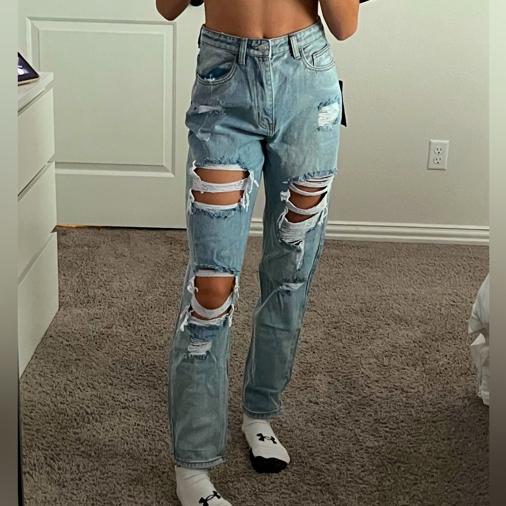 distressed mom jeans